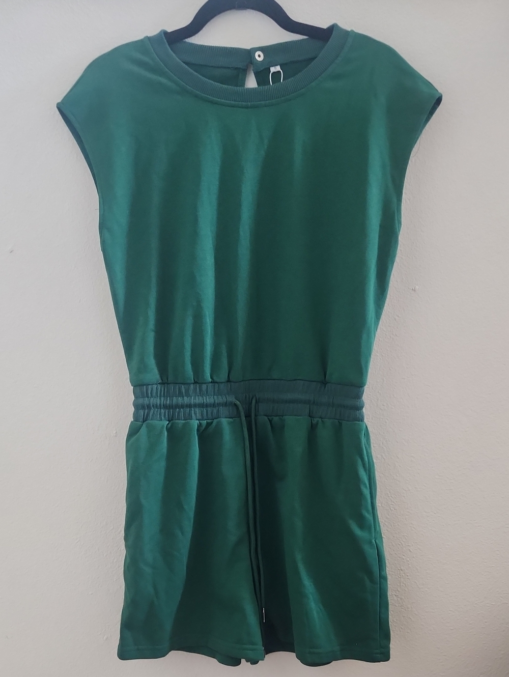 Anrabess Green Sleeveless Drawstring Romper With Pockets